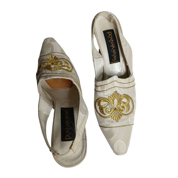 Vintage Black Label Donna Karan Italian Coll. Gold Slip On Mules - Picture 8 of 13